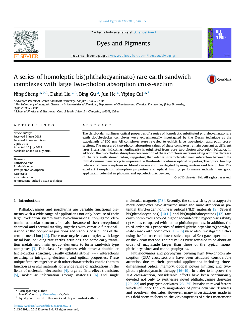 A series of homoleptic bis(phthalocyaninato) rare earth sandwich complexes with large two-photon absorption cross-section