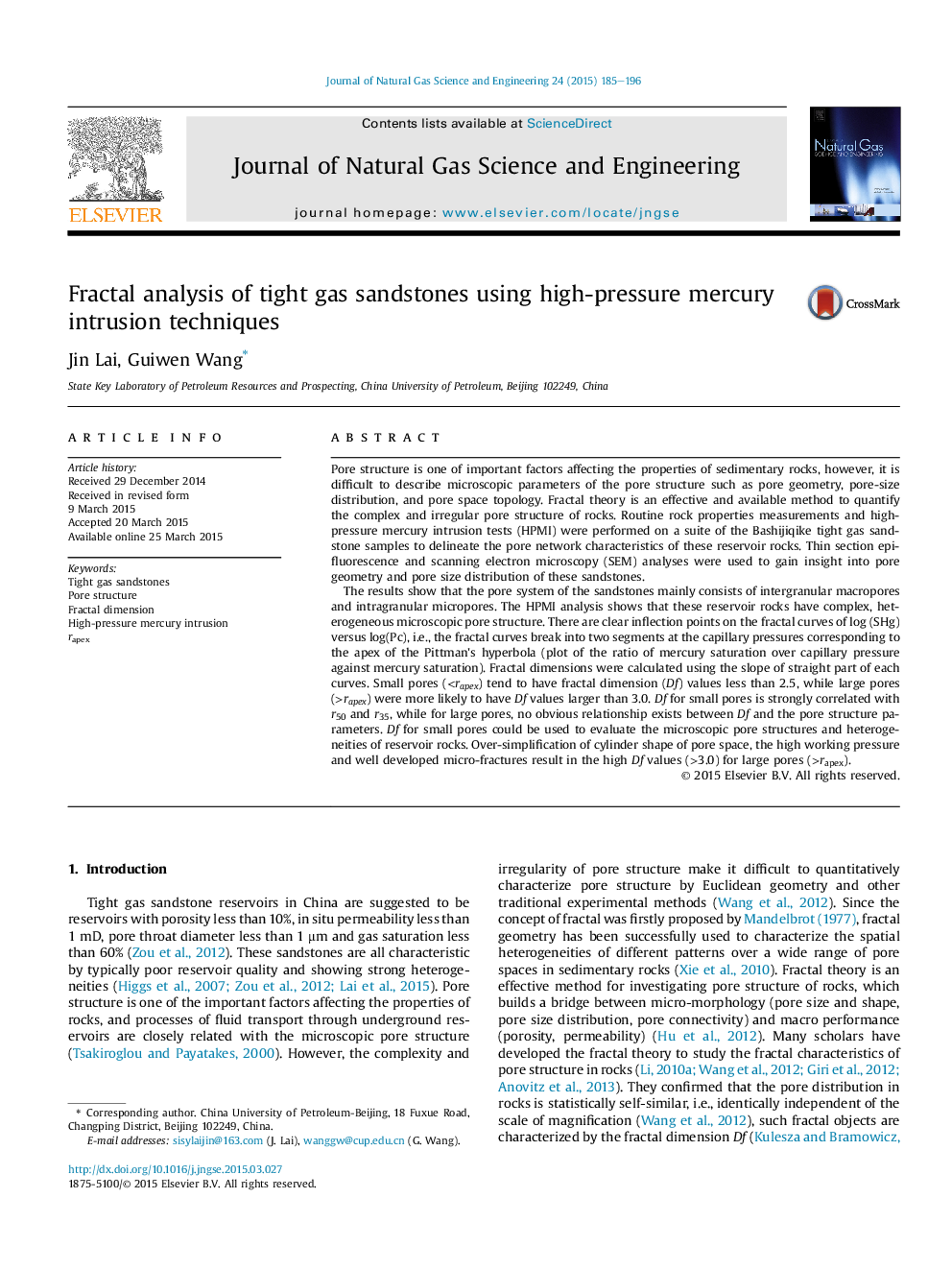 Fractal analysis of tight gas sandstones using high-pressure mercury intrusion techniques