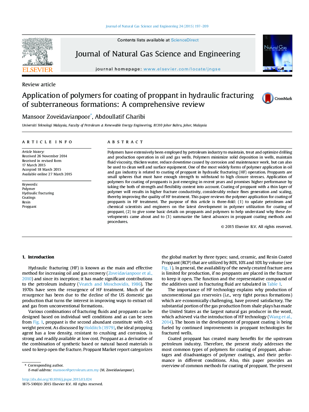 استفاده از پلیمرها برای پوشش پروپاننت در شکستگی هیدرولیکی سازه های زیرزمینی: یک بررسی جامع 