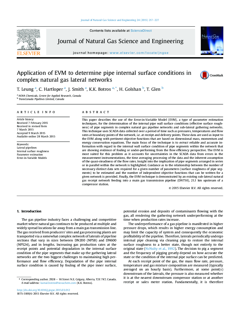 Application of EVM to determine pipe internal surface conditions in complex natural gas lateral networks