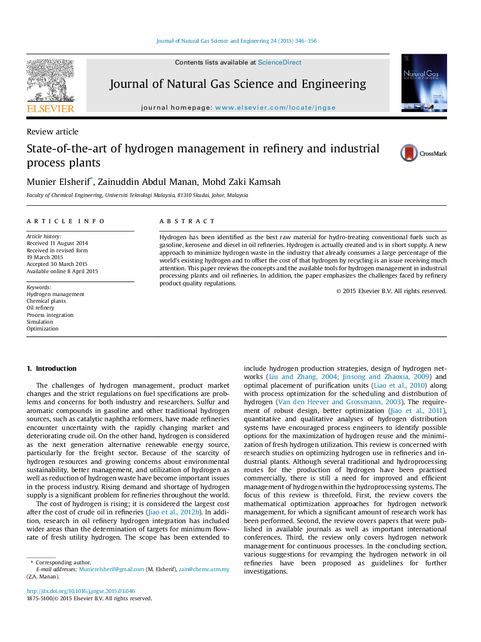 State-of-the-art of hydrogen management in refinery and industrial process plants