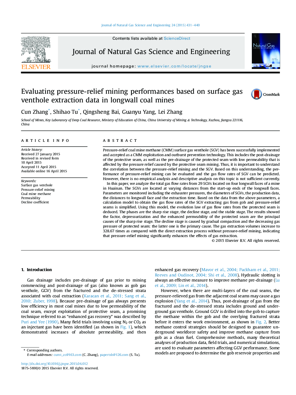 Evaluating pressure-relief mining performances based on surface gas venthole extraction data in longwall coal mines