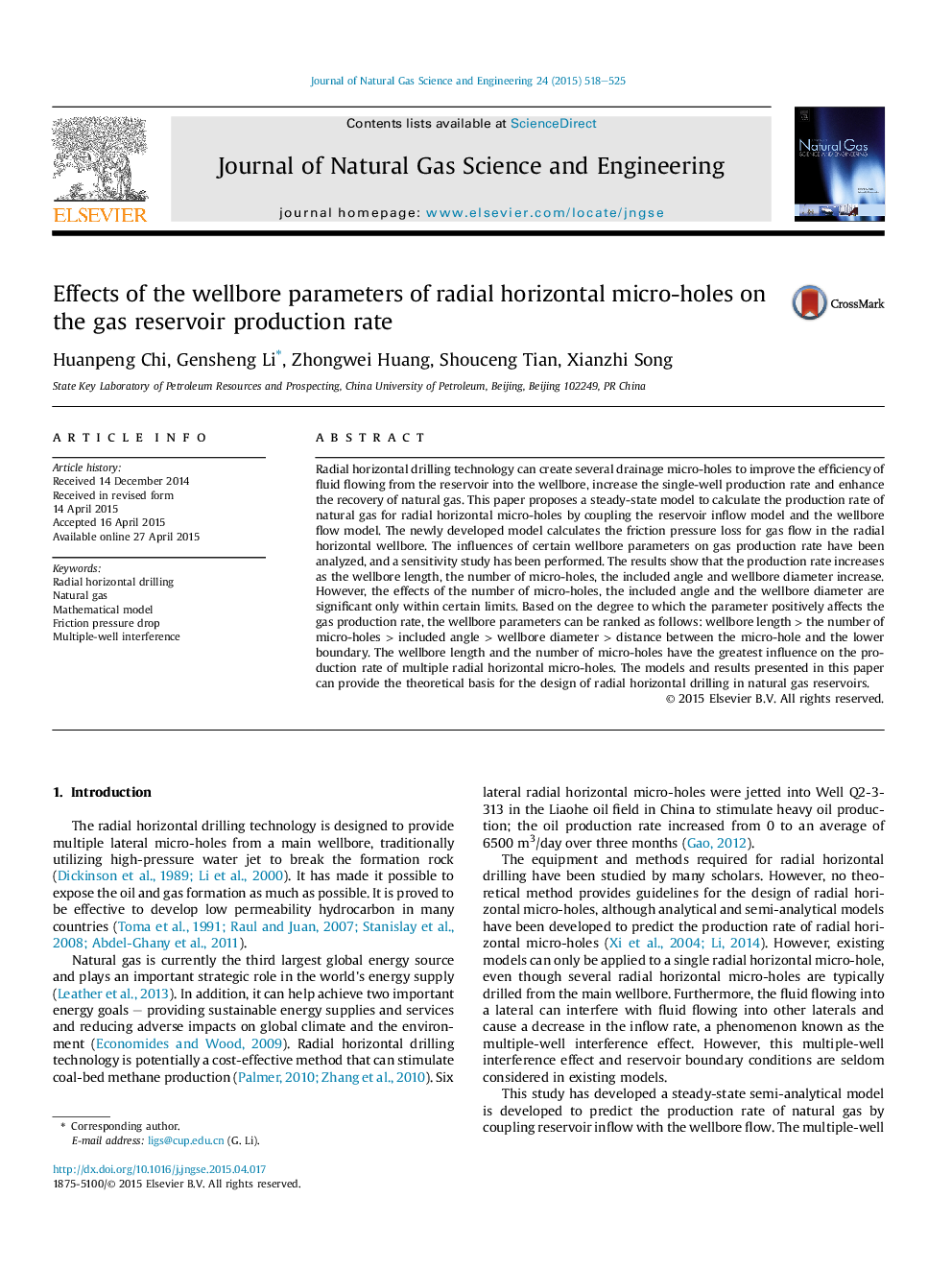 Effects of the wellbore parameters of radial horizontal micro-holes on the gas reservoir production rate