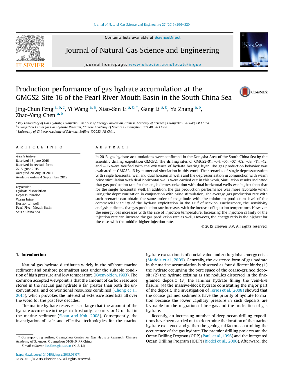 Production performance of gas hydrate accumulation at the GMGS2-Site 16 of the Pearl River Mouth Basin in the South China Sea