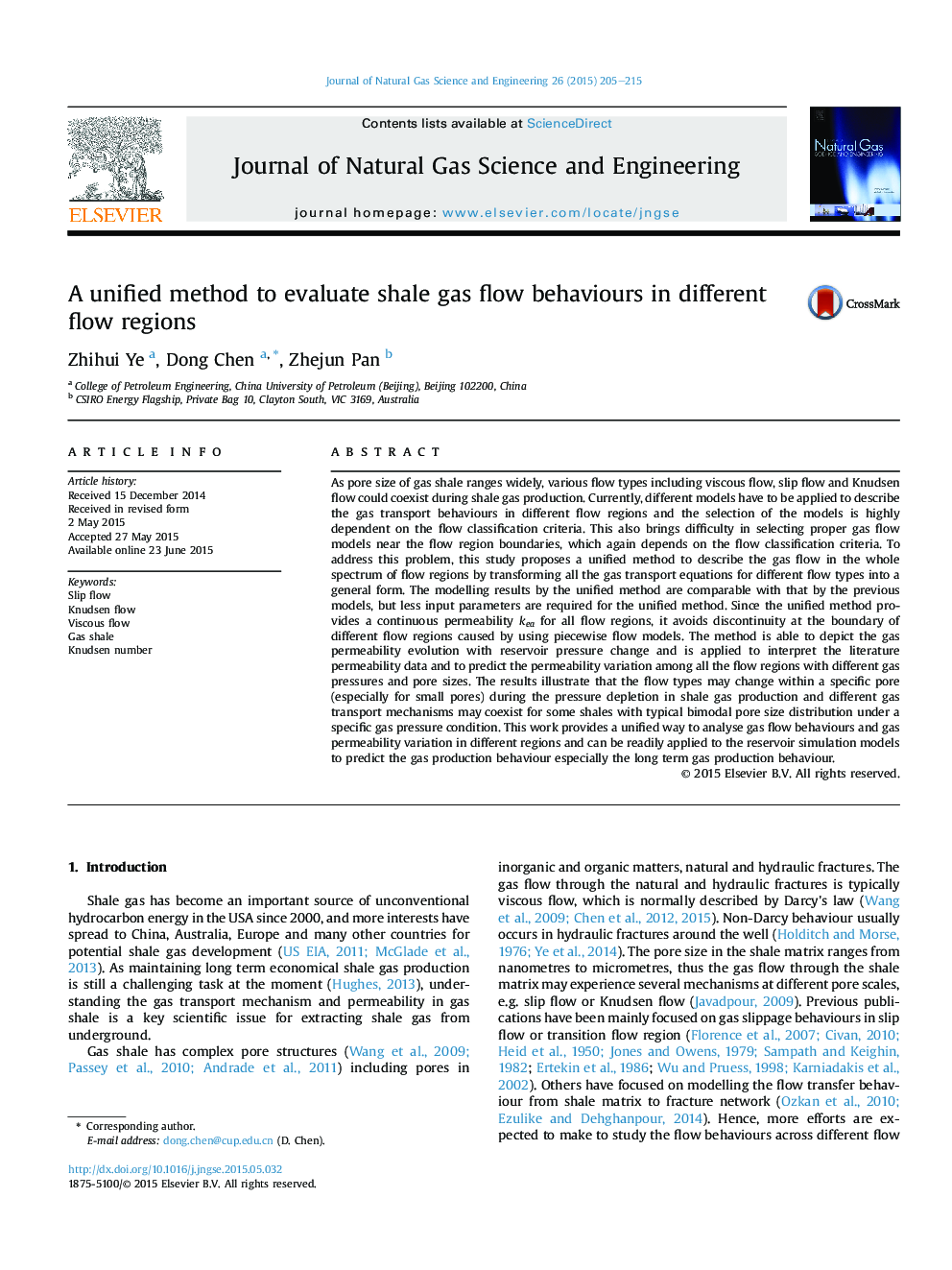 A unified method to evaluate shale gas flow behaviours in different flow regions