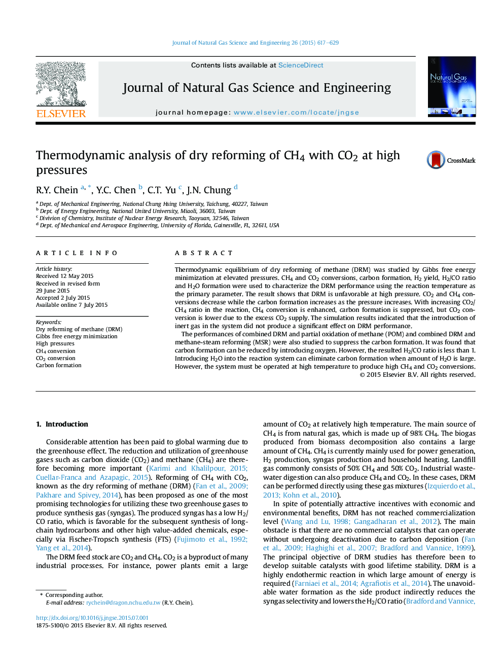 Thermodynamic analysis of dry reforming of CH4 with CO2 at high pressures