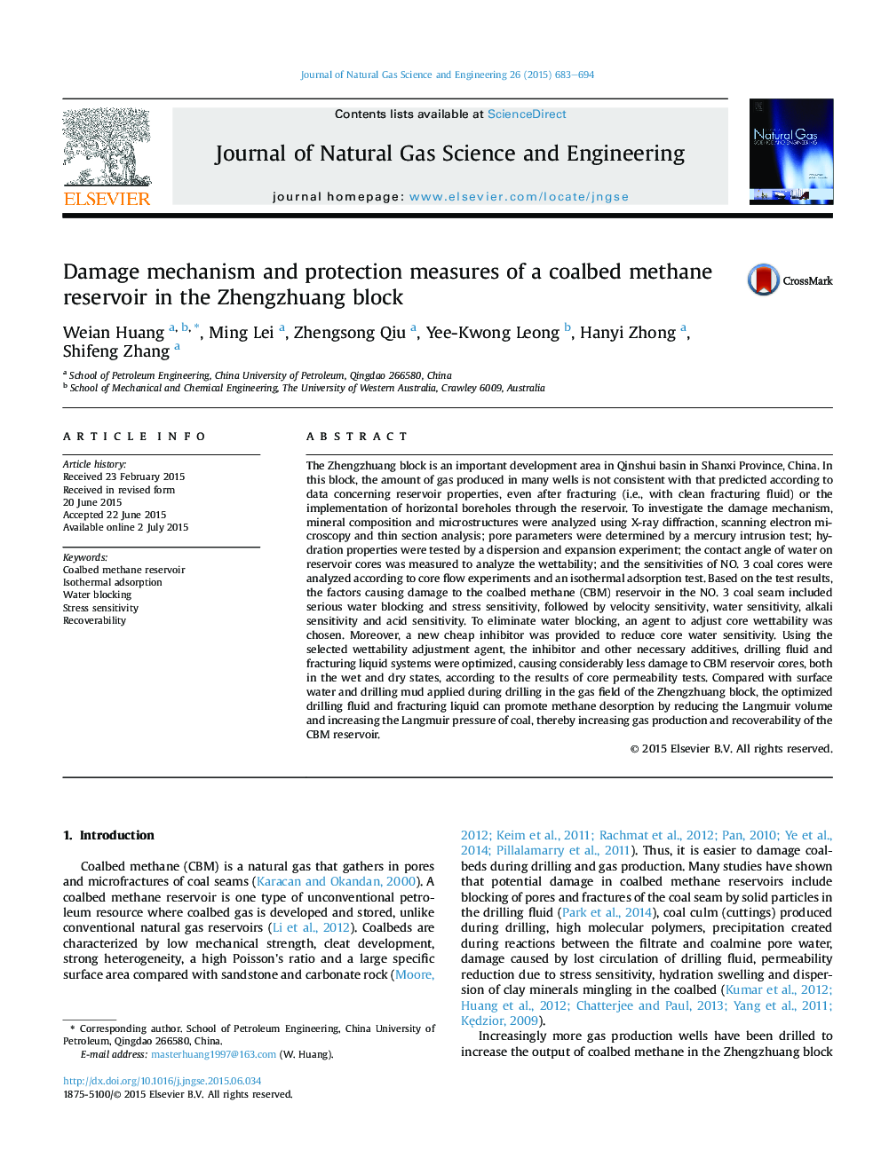 Damage mechanism and protection measures of a coalbed methane reservoir in the Zhengzhuang block