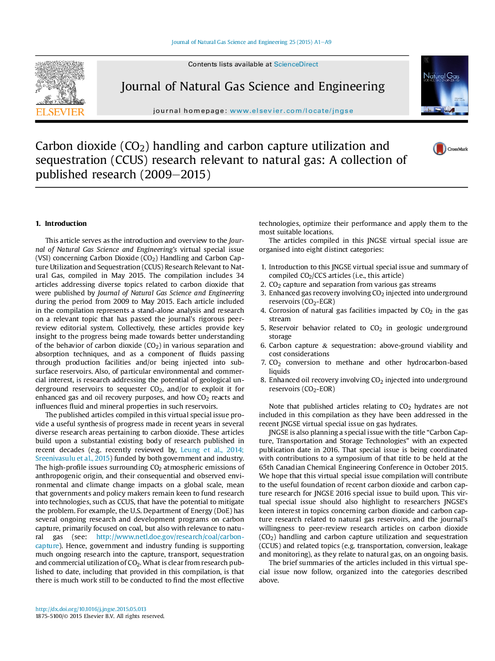عکس صفحه اول مقاله: Carbon dioxide (CO2) handling and carbon capture utilization and sequestration (CCUS) research relevant to natural gas: A collection of published research (2009-2015) Carbon dioxide (CO2) handling and carbon capture utilization and sequestration (CCUS) research relevant to natural gas: A collection of published research (2009-2015)