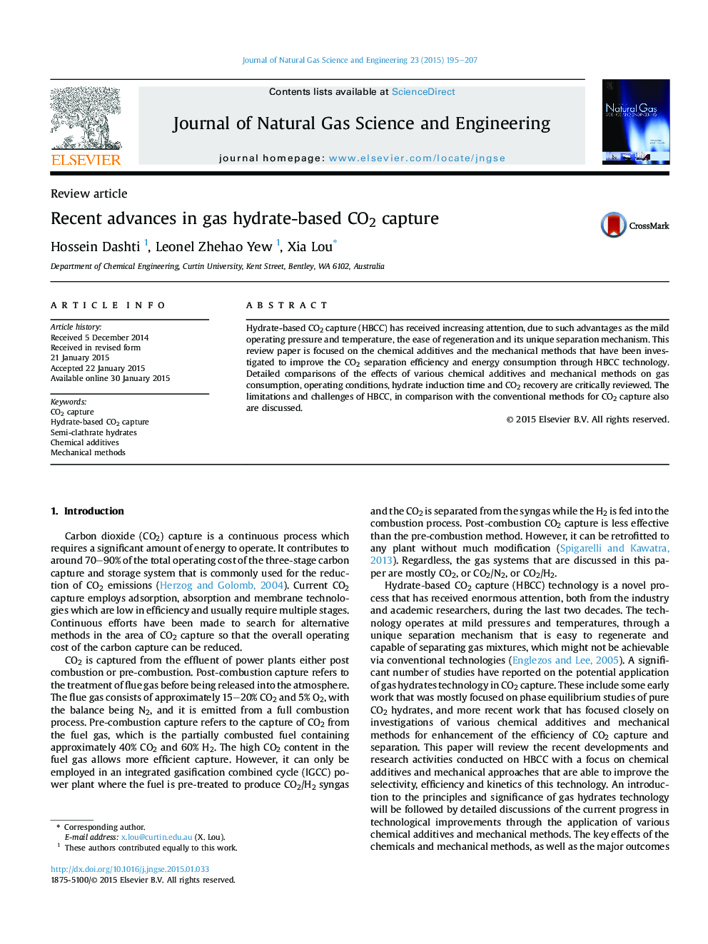 Recent advances in gas hydrate-based CO2 capture