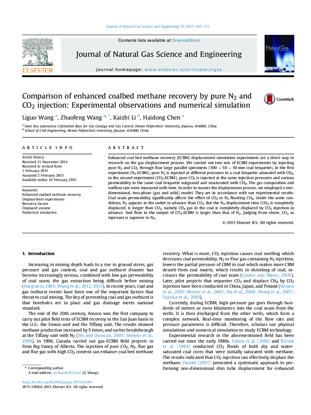 Comparison of enhanced coalbed methane recovery by pure N2 and CO2 injection: Experimental observations and numerical simulation