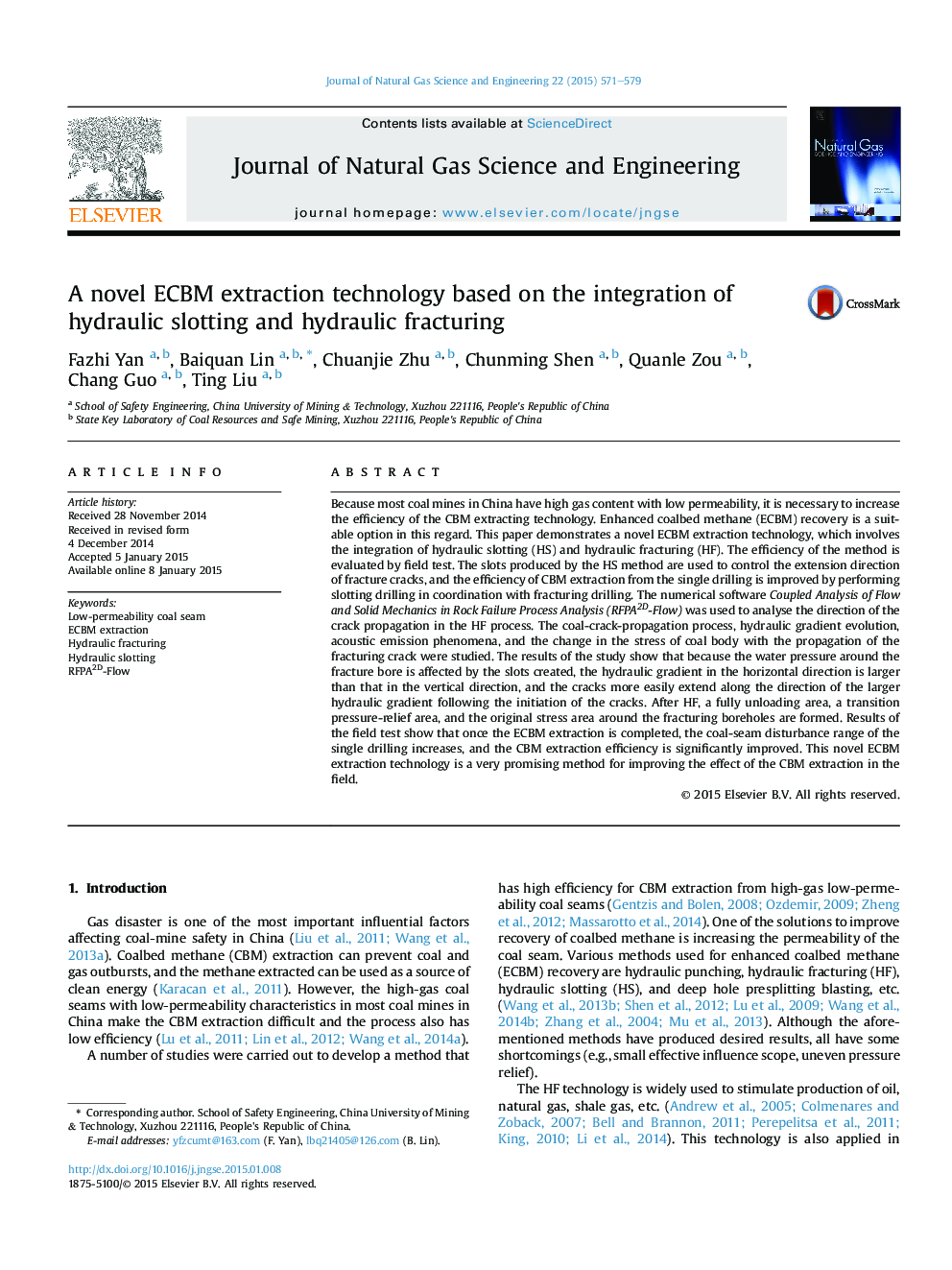 A novel ECBM extraction technology based on the integration of hydraulic slotting and hydraulic fracturing