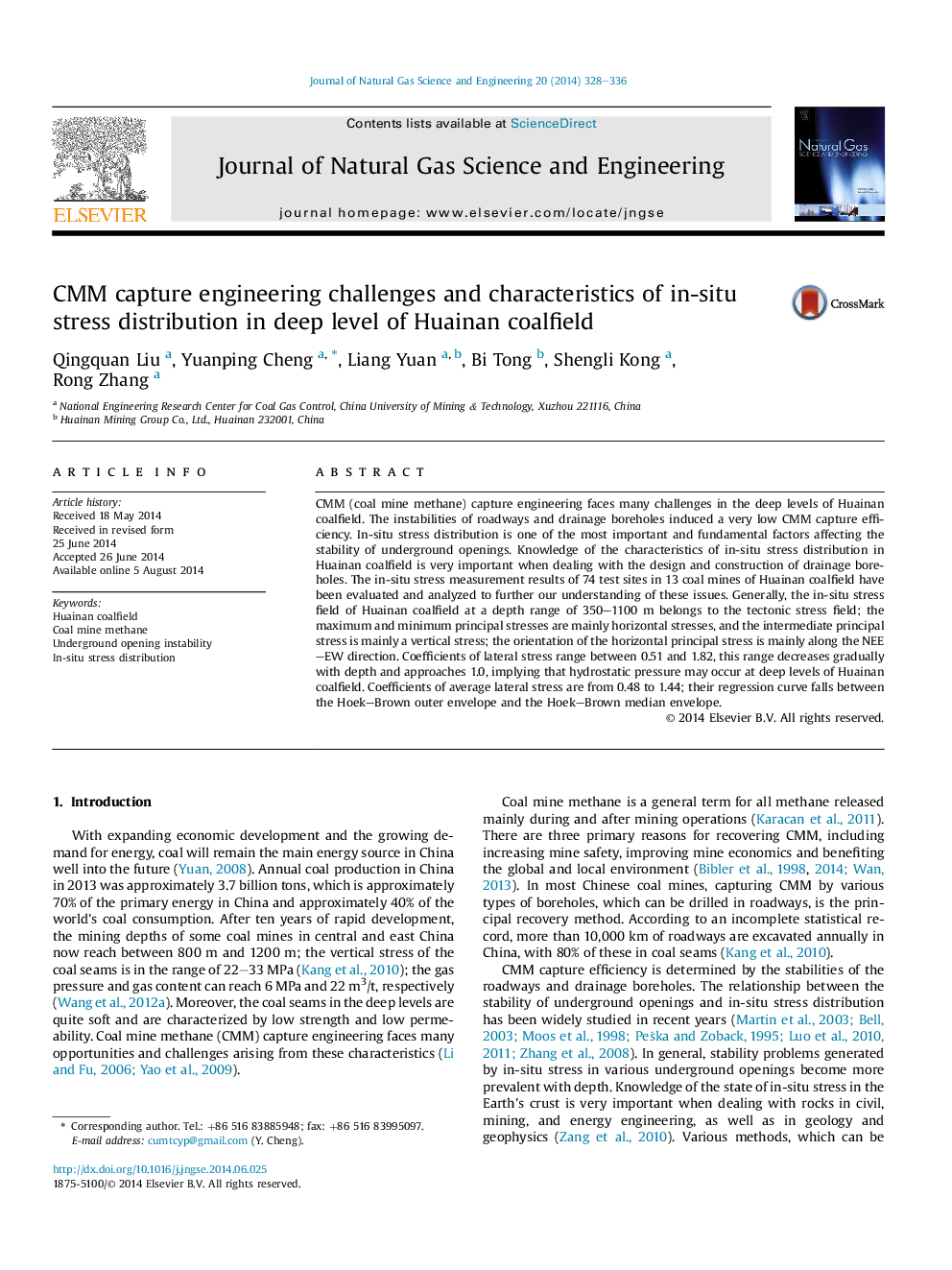 CMM capture engineering challenges and characteristics of in-situ stress distribution in deep level of Huainan coalfield