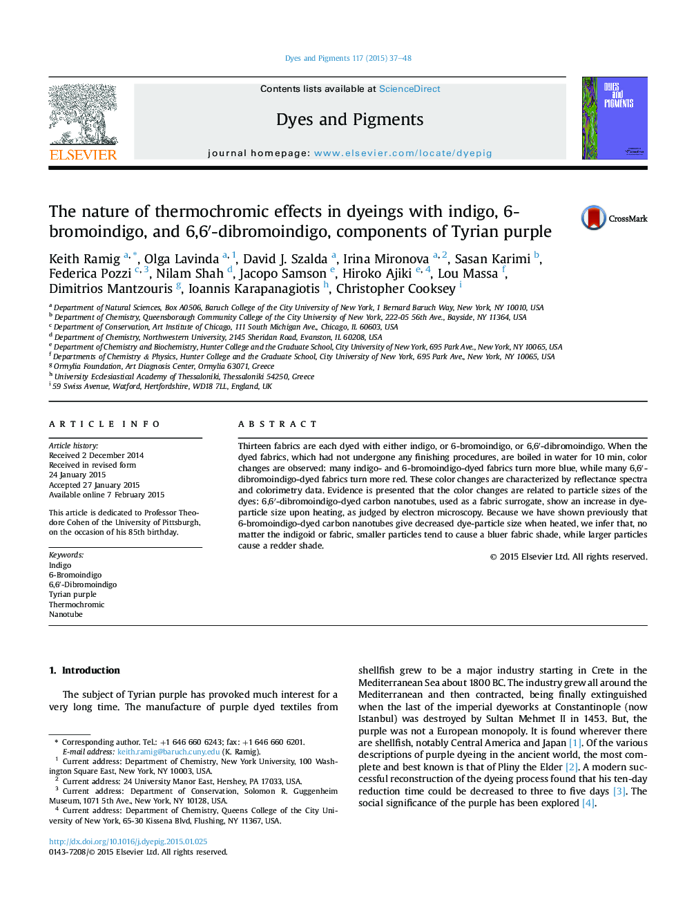 The nature of thermochromic effects in dyeings with indigo, 6-bromoindigo, and 6,6′-dibromoindigo, components of Tyrian purple