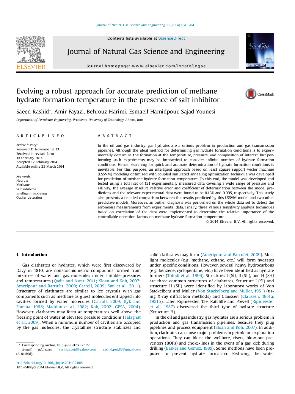 Evolving a robust approach for accurate prediction of methane hydrate formation temperature in the presence of salt inhibitor