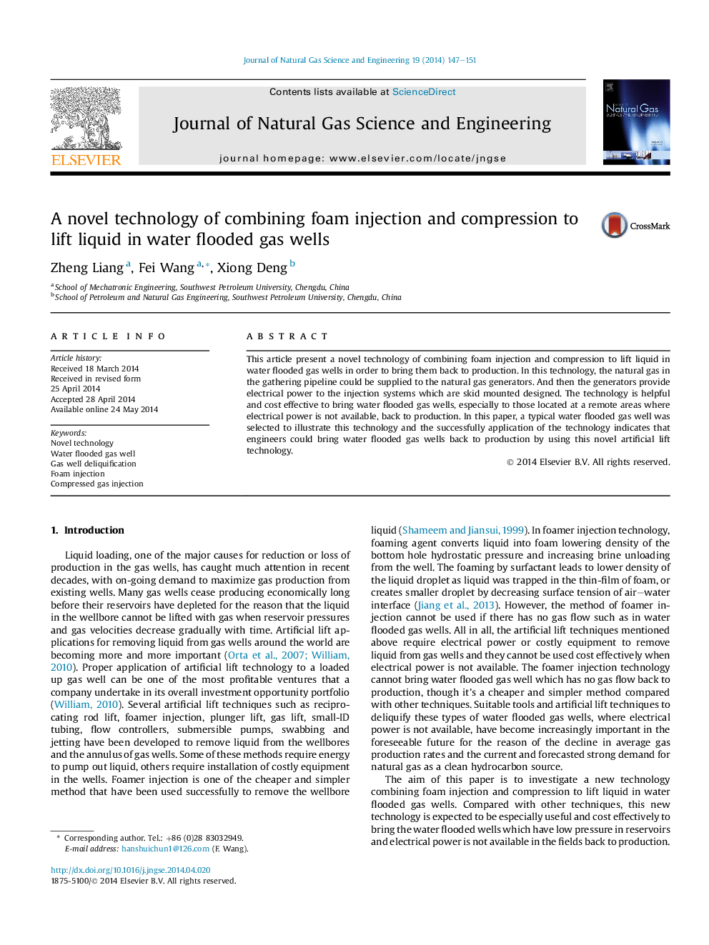 A novel technology of combining foam injection and compression to lift liquid in water flooded gas wells