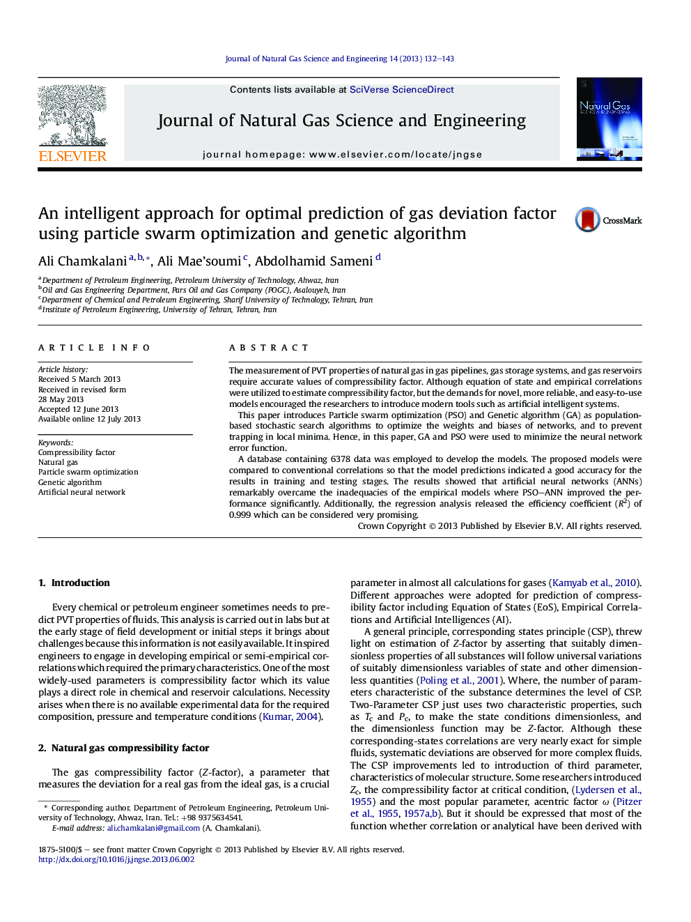 An intelligent approach for optimal prediction of gas deviation factor using particle swarm optimization and genetic algorithm