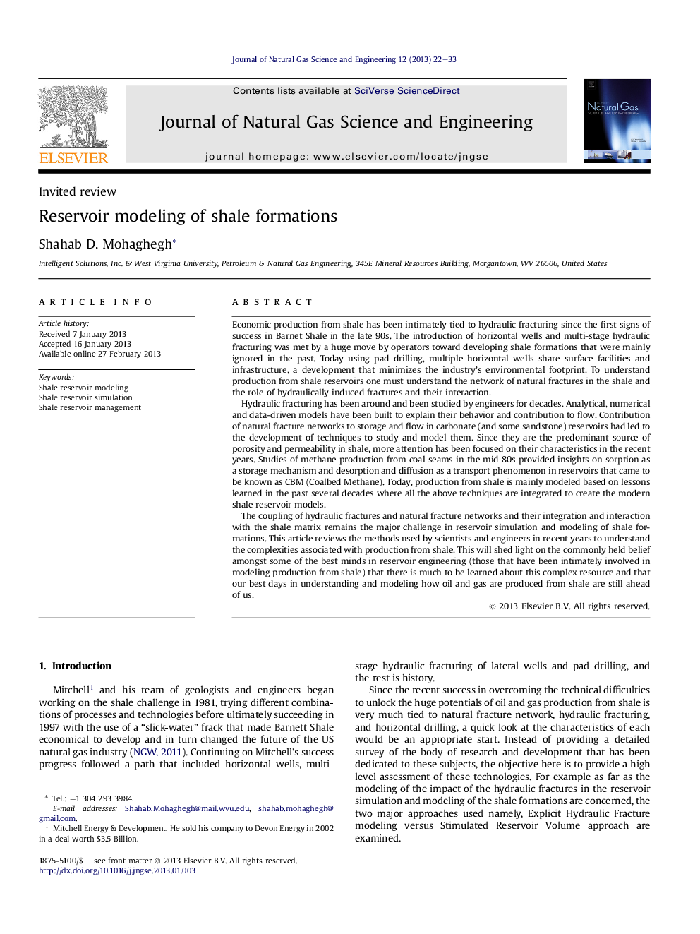 Reservoir modeling of shale formations