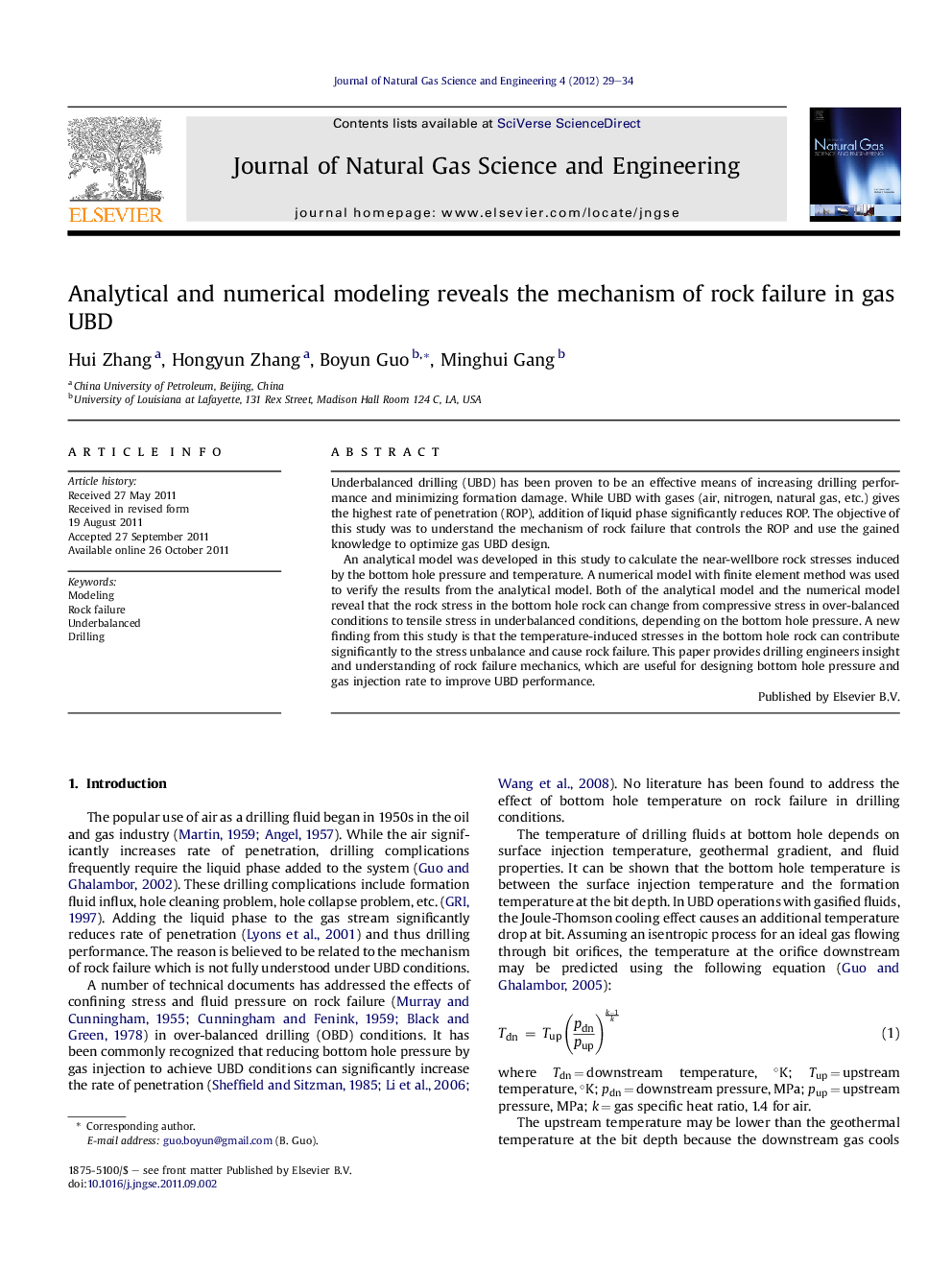 Analytical and numerical modeling reveals the mechanism of rock failure in gas UBD