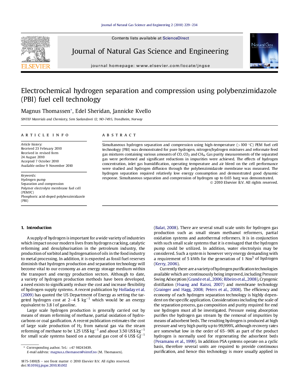 Electrochemical hydrogen separation and compression using polybenzimidazole (PBI) fuel cell technology