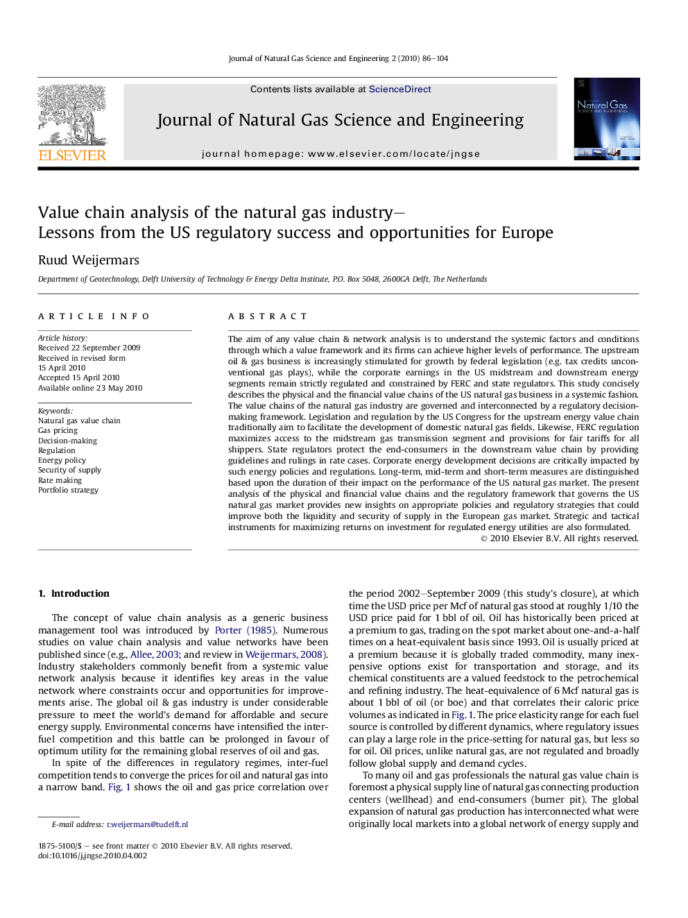 Value chain analysis of the natural gas industry: Lessons from the US regulatory success and opportunities for Europe