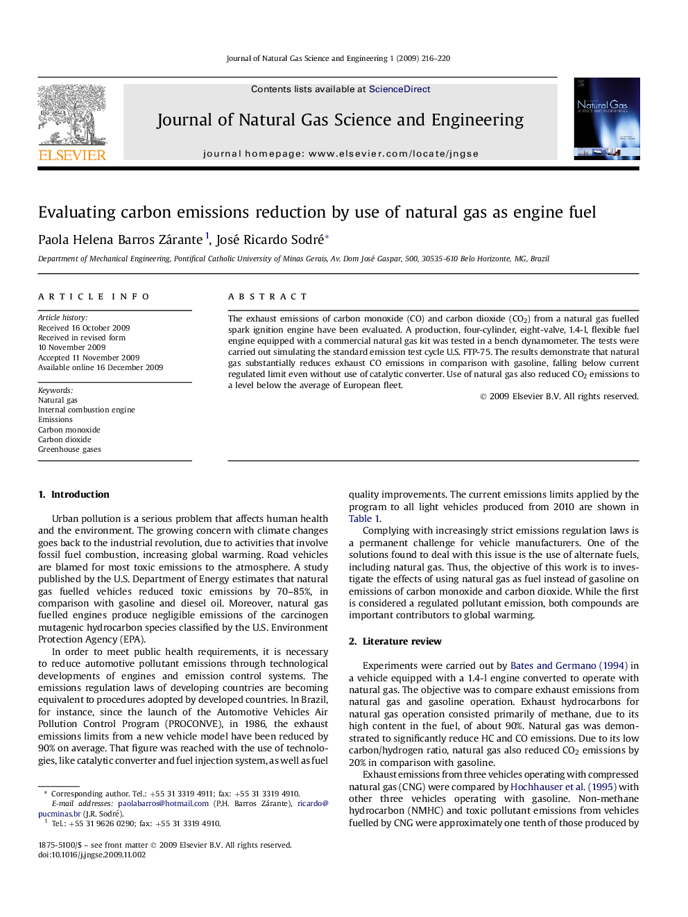 Evaluating carbon emissions reduction by use of natural gas as engine fuel