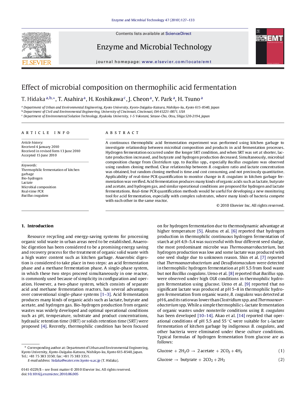 Effect of microbial composition on thermophilic acid fermentation