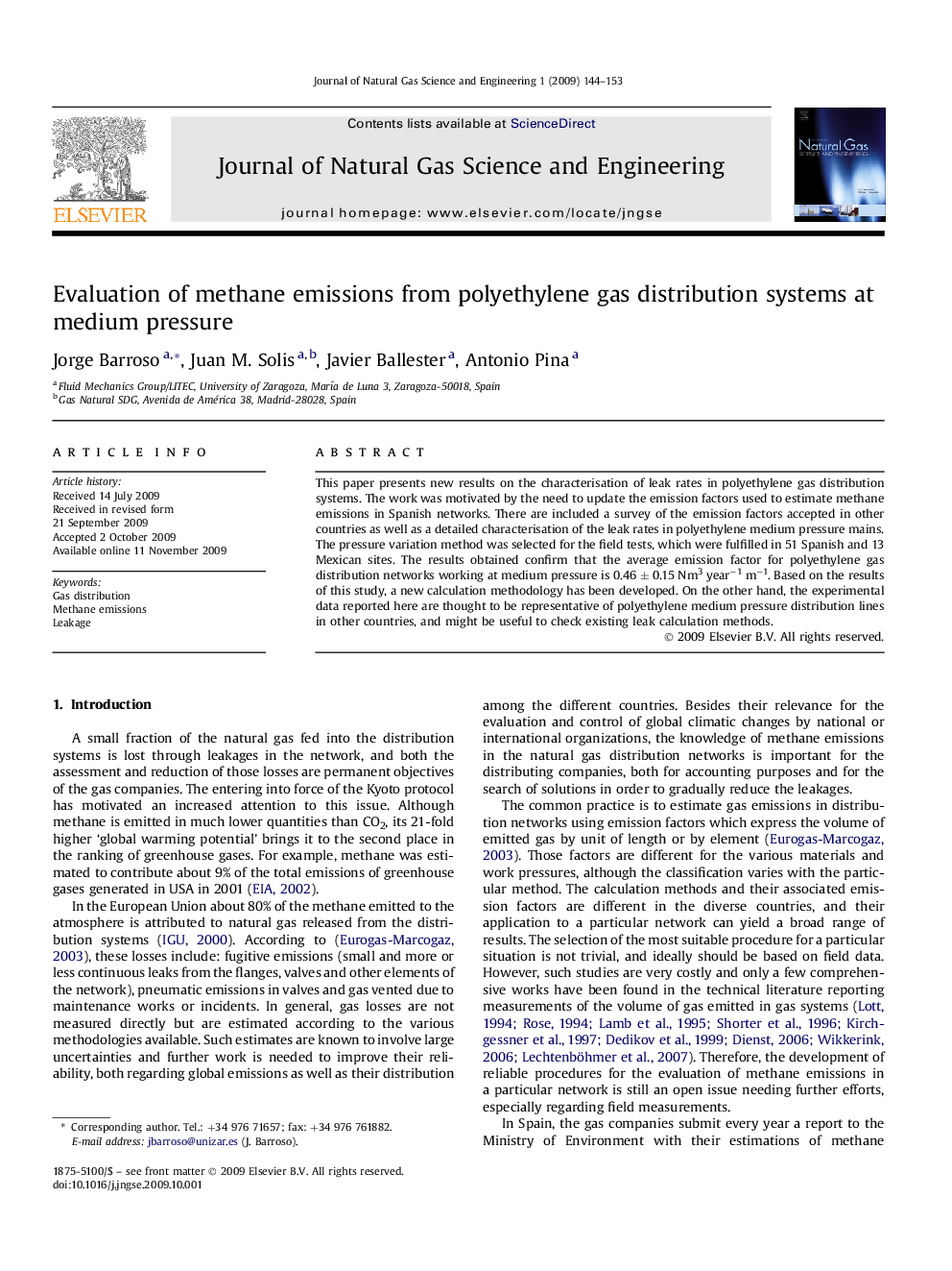 Evaluation of methane emissions from polyethylene gas distribution systems at medium pressure