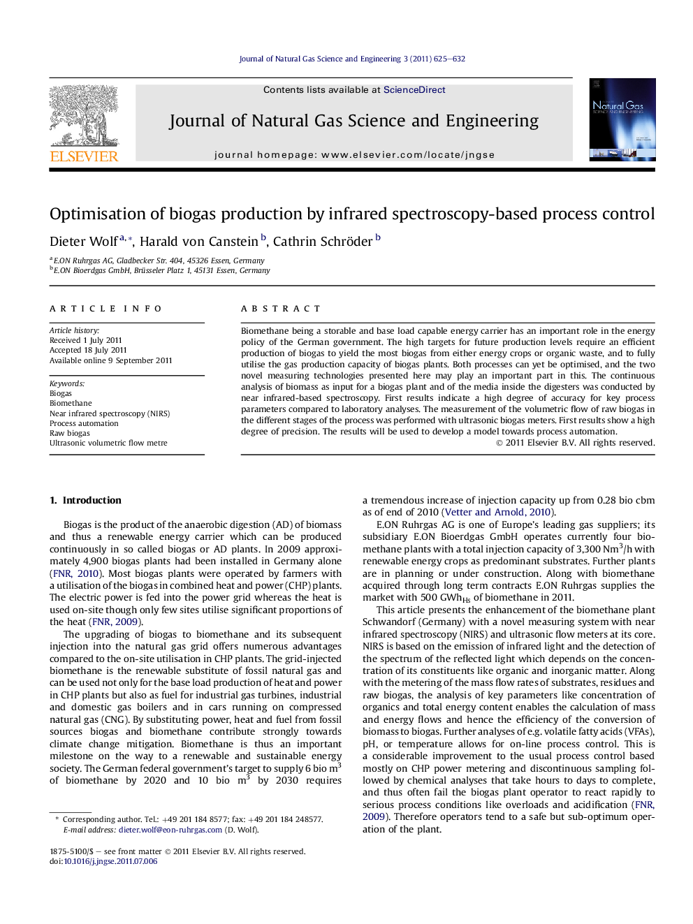 Optimisation of biogas production by infrared spectroscopy-based process control