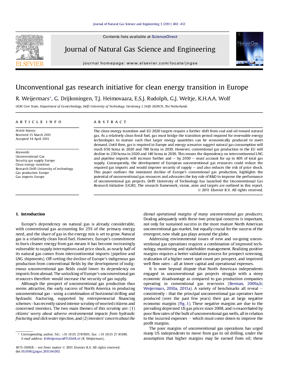 Unconventional gas research initiative for clean energy transition in Europe