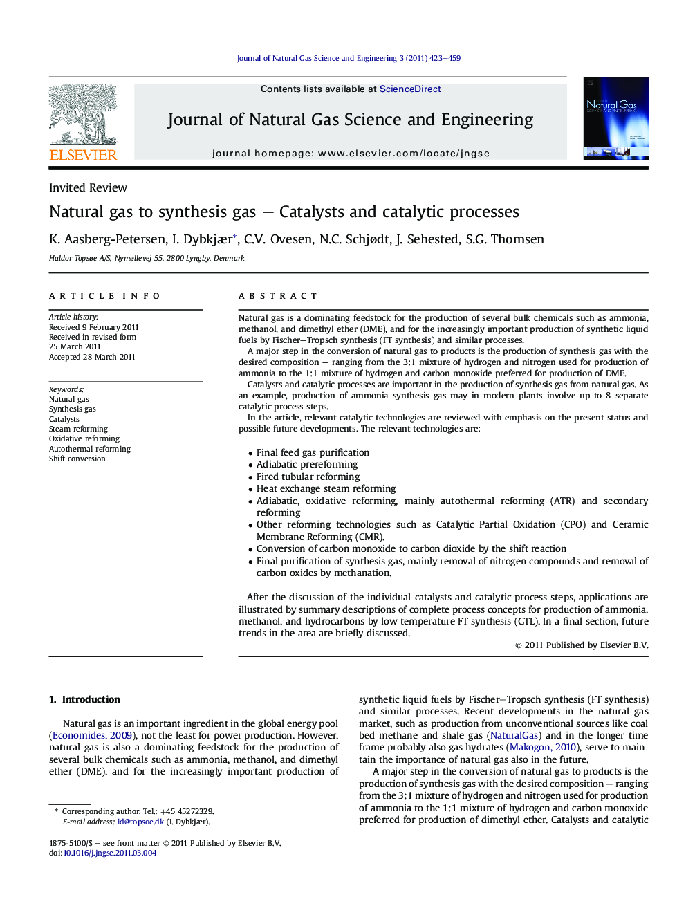 Natural gas to synthesis gas – Catalysts and catalytic processes