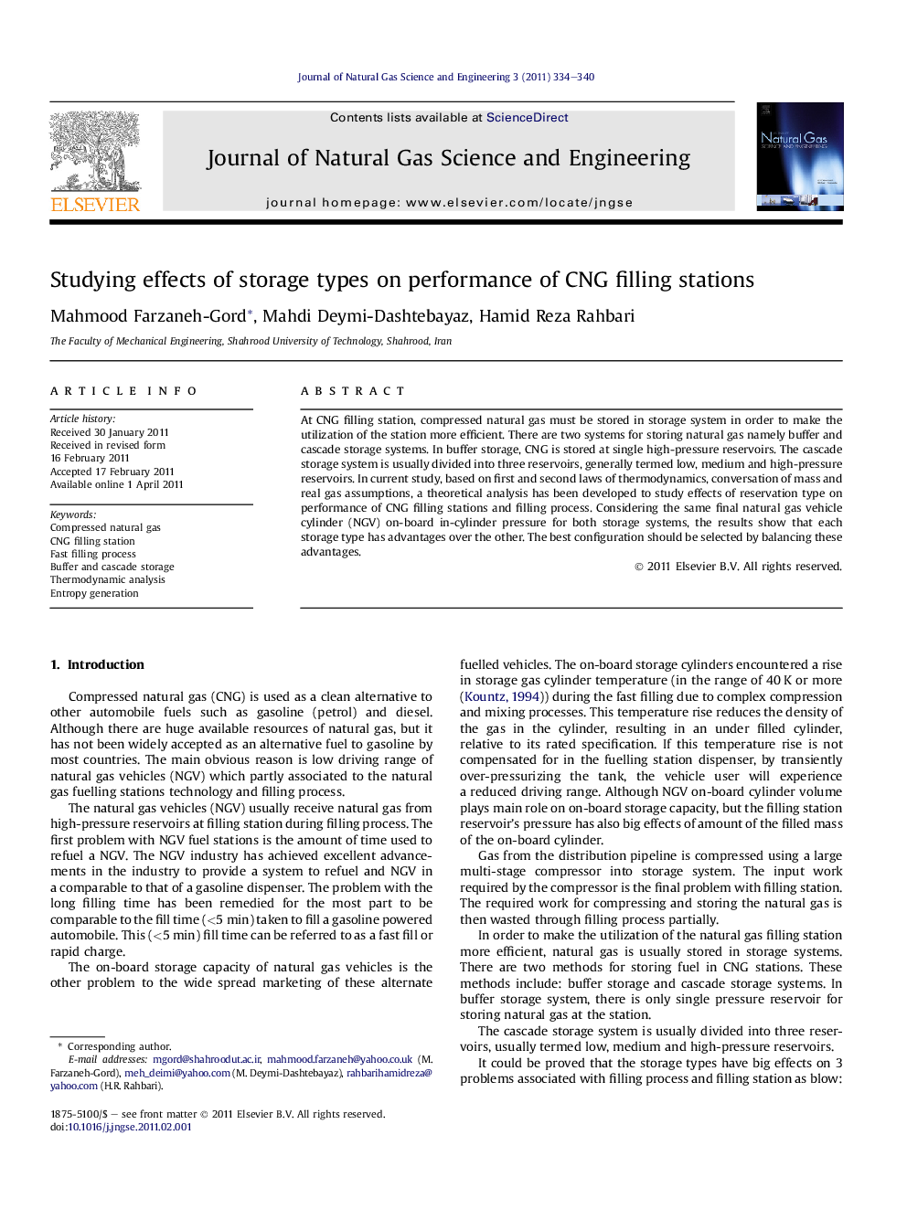 Studying effects of storage types on performance of CNG filling stations