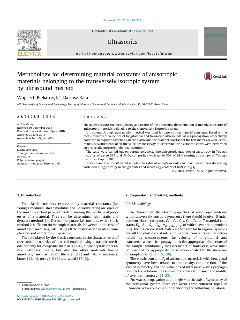 Methodology for determining material constants of anisotropic materials belonging to the transversely isotropic system by ultrasound method