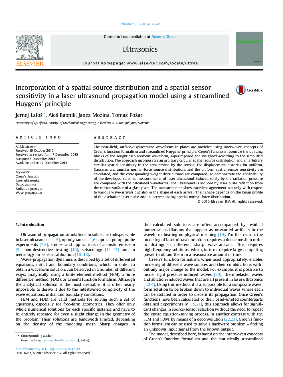 Incorporation of a spatial source distribution and a spatial sensor sensitivity in a laser ultrasound propagation model using a streamlined Huygens’ principle