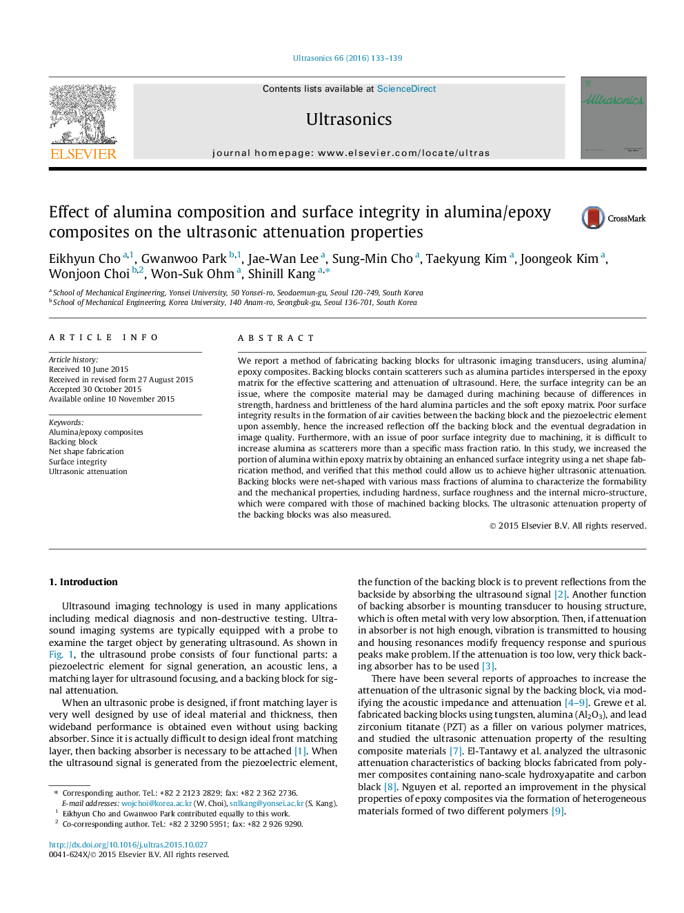 Effect of alumina composition and surface integrity in alumina/epoxy composites on the ultrasonic attenuation properties