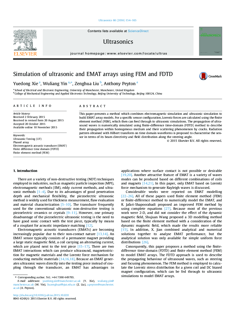 Simulation of ultrasonic and EMAT arrays using FEM and FDTD