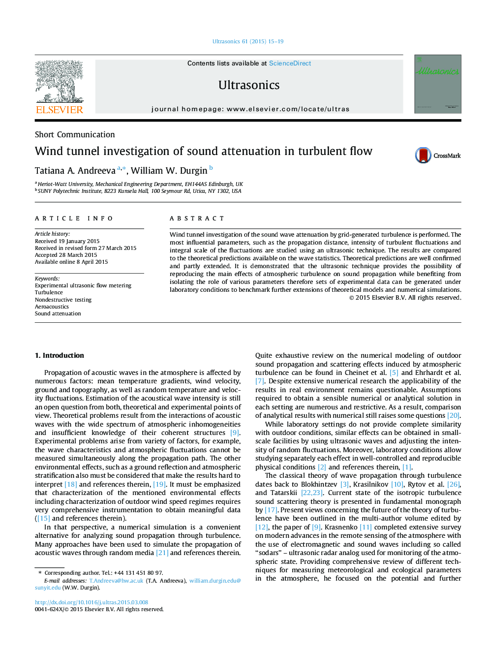 Wind tunnel investigation of sound attenuation in turbulent flow