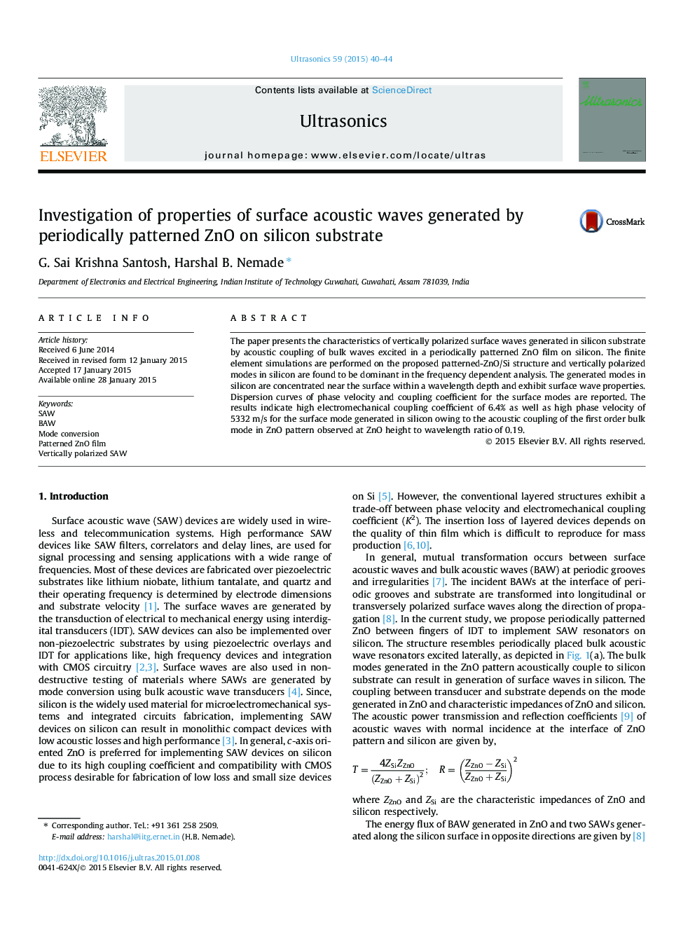 Investigation of properties of surface acoustic waves generated by periodically patterned ZnO on silicon substrate