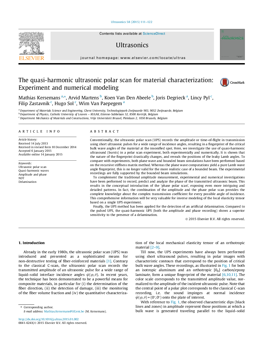 The quasi-harmonic ultrasonic polar scan for material characterization: Experiment and numerical modeling