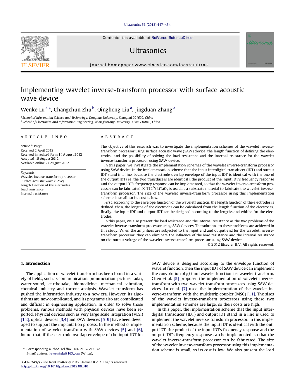 Implementing wavelet inverse-transform processor with surface acoustic wave device