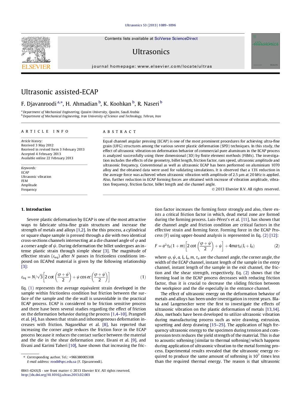 Ultrasonic assisted-ECAP