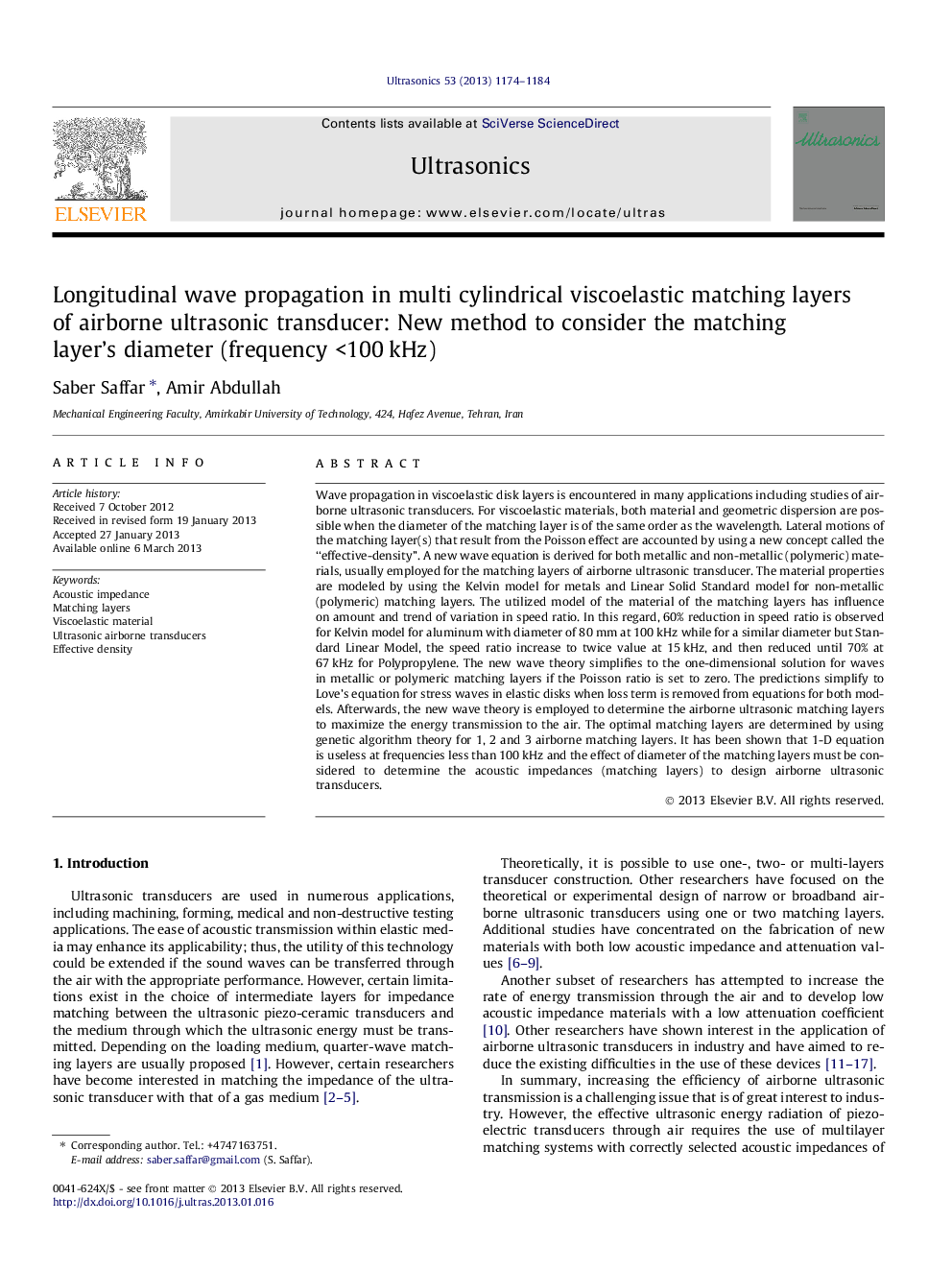 Longitudinal wave propagation in multi cylindrical viscoelastic matching layers of airborne ultrasonic transducer: New method to consider the matching layer’s diameter (frequency <100 kHz)