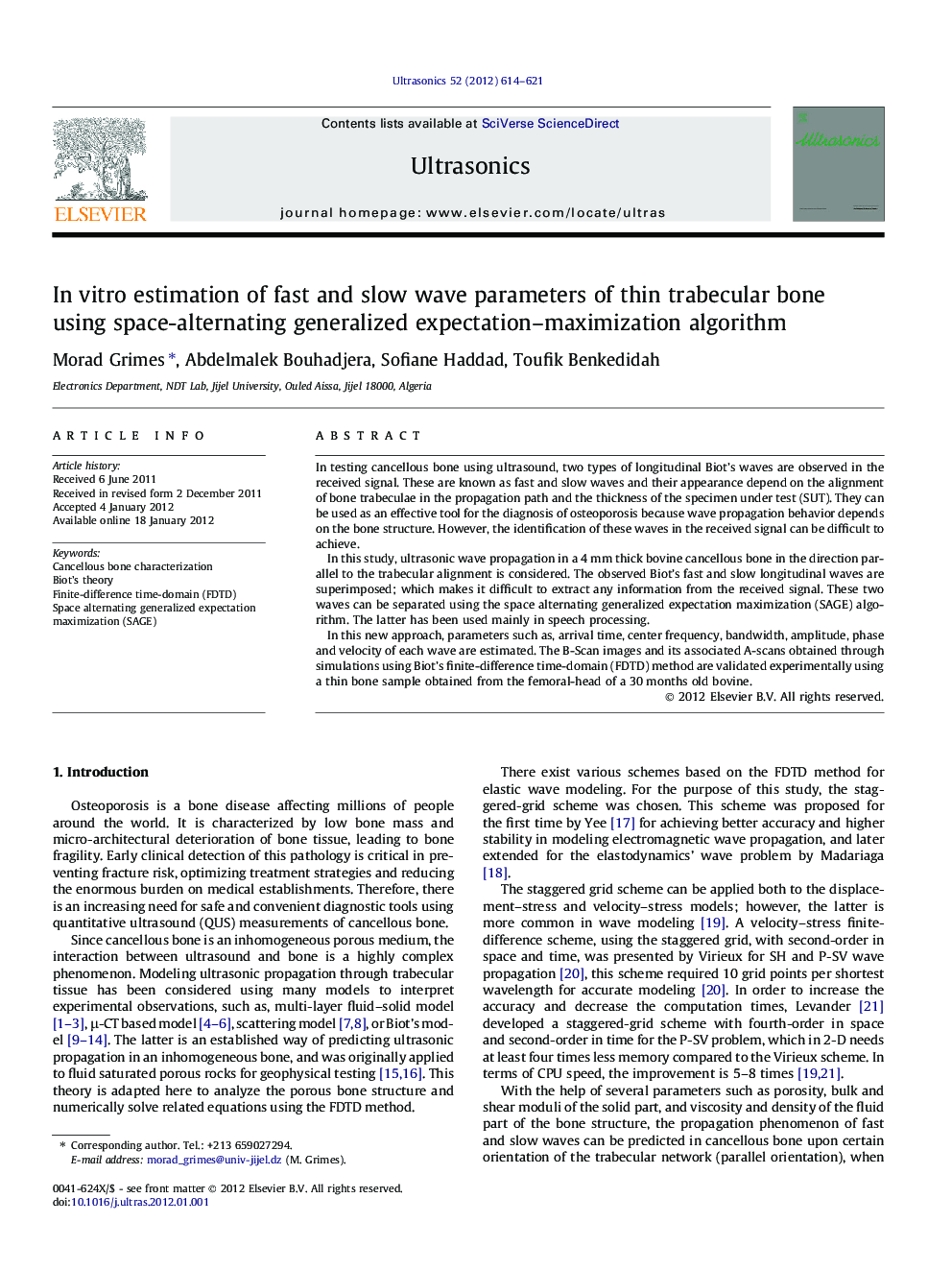 In vitro estimation of fast and slow wave parameters of thin trabecular bone using space-alternating generalized expectation–maximization algorithm