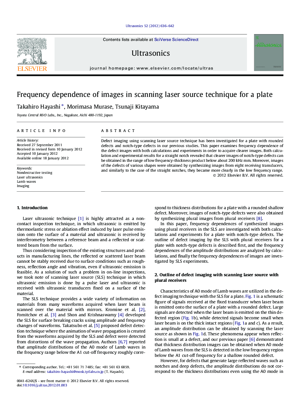 Frequency dependence of images in scanning laser source technique for a plate