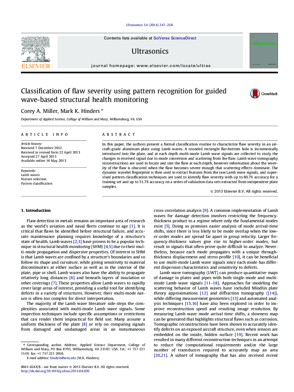 Classification of flaw severity using pattern recognition for guided wave-based structural health monitoring