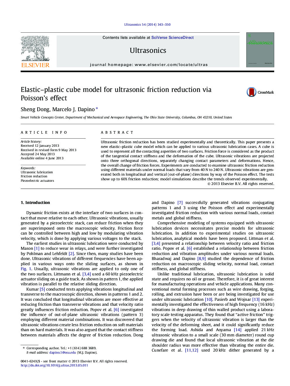 Elastic–plastic cube model for ultrasonic friction reduction via Poisson's effect