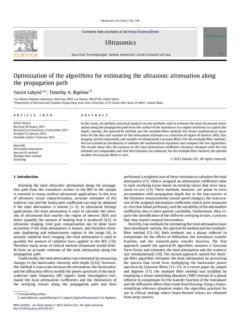 Optimization of the algorithms for estimating the ultrasonic attenuation along the propagation path