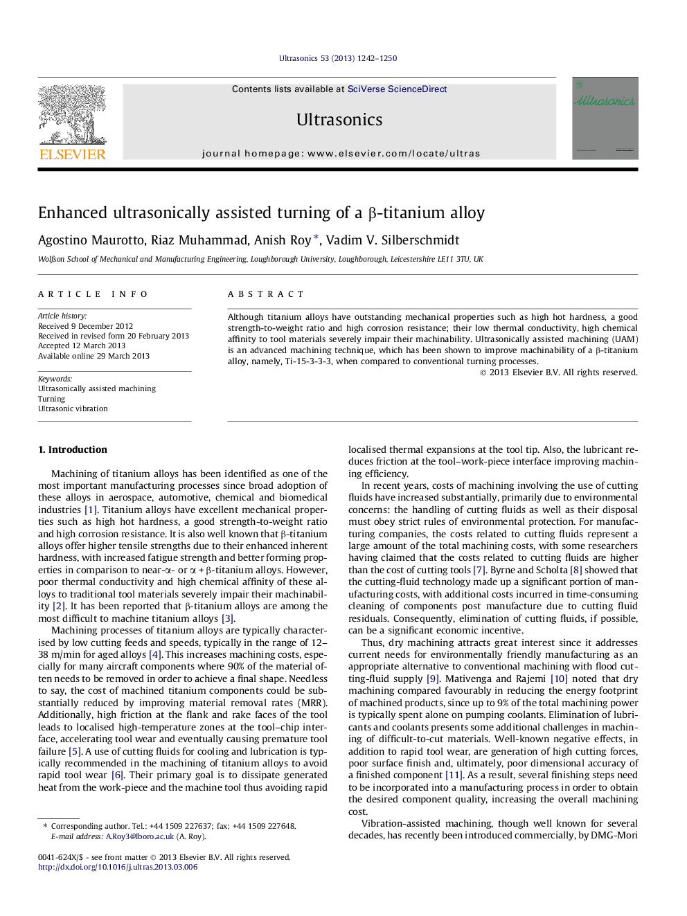 Enhanced ultrasonically assisted turning of a Î²-titanium alloy