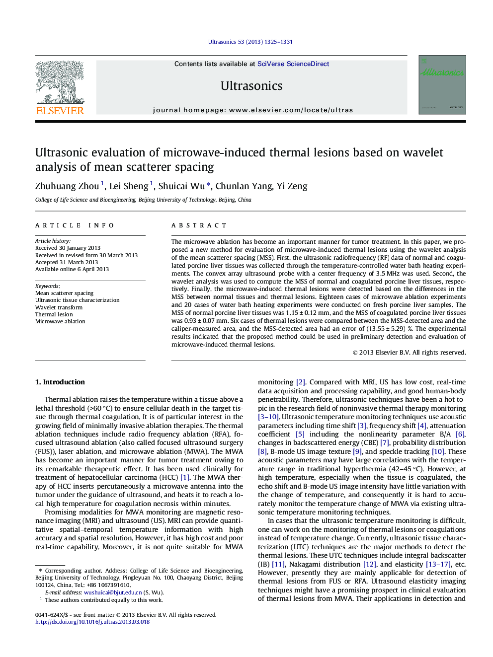 Ultrasonic evaluation of microwave-induced thermal lesions based on wavelet analysis of mean scatterer spacing