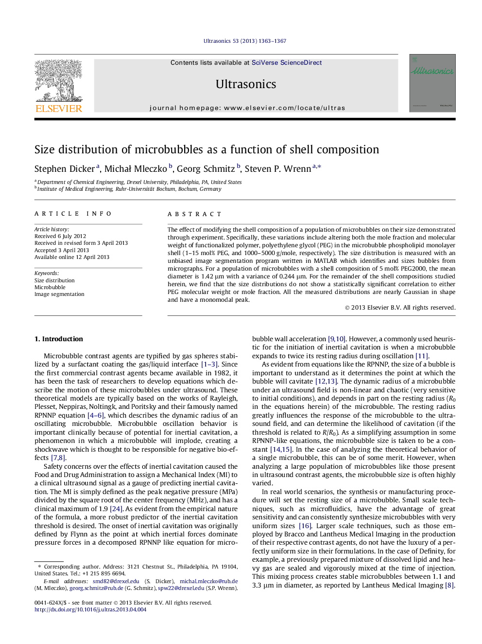 Size distribution of microbubbles as a function of shell composition