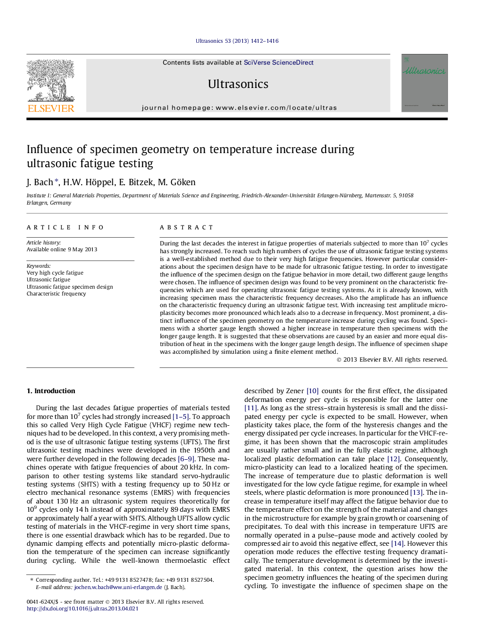 Influence of specimen geometry on temperature increase during ultrasonic fatigue testing